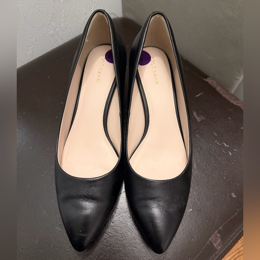 Cole Haan Black Leather Pointed-Toe Pumps